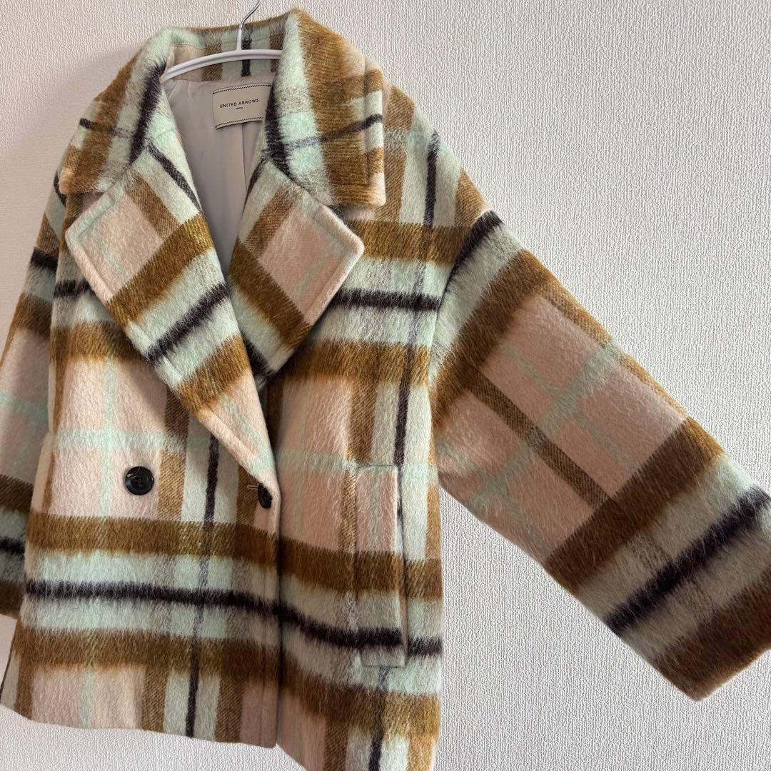 UNITED ARROWS シャギー チェック ショート コート【☆美品】
