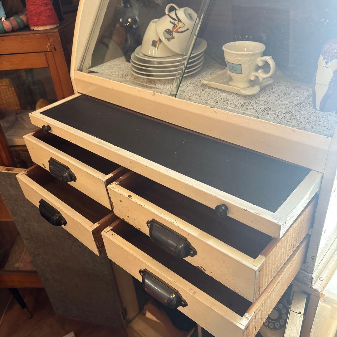 アンティーク ガラス扉 木製 飾り棚 眼鏡屋 ショーケース 骨董 ヴィンテージ