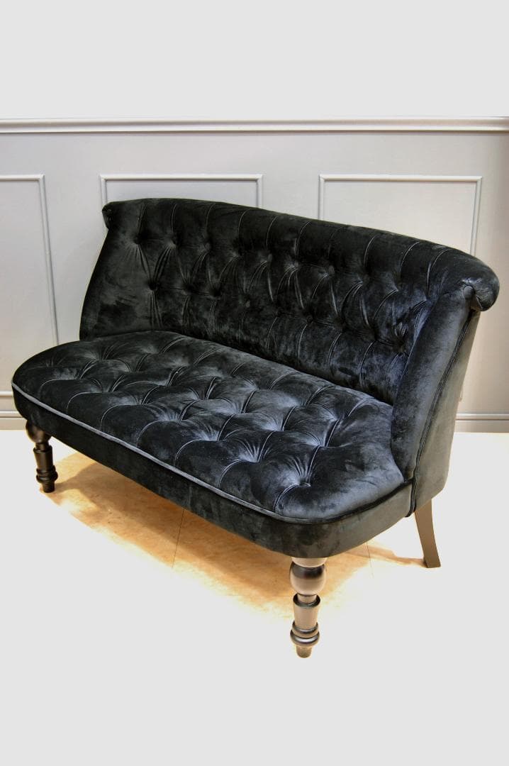 ボタン締め 2人掛け 2P かわいい ロココ ブラック 黒 ラブソファー