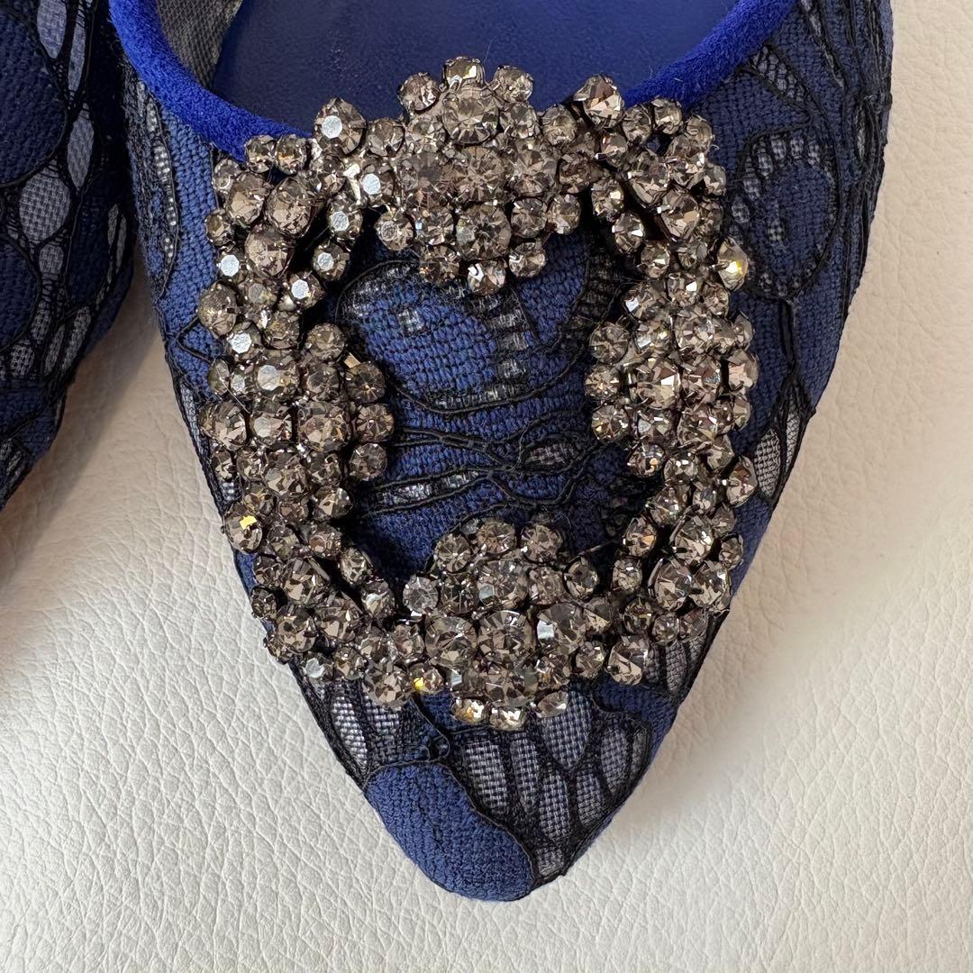 新品 MANOLO BLAHNIK 定価12万 ビジュー付ミュール レース36
