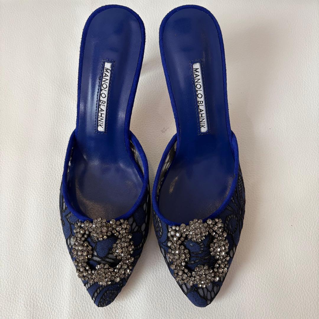 新品 MANOLO BLAHNIK 定価12万 ビジュー付ミュール レース36