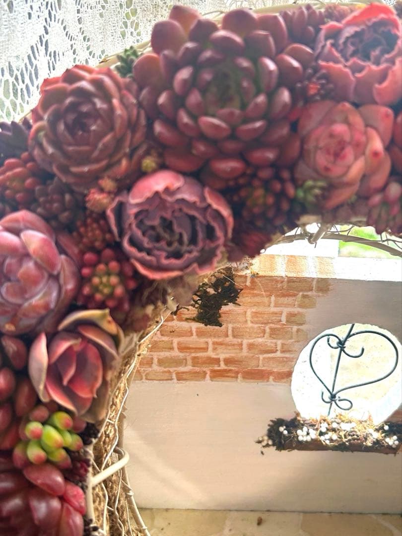 ❤️多肉植物そのまま飾れる❤️グラデーションリース❤️アイアンリース大きめ約35㎝