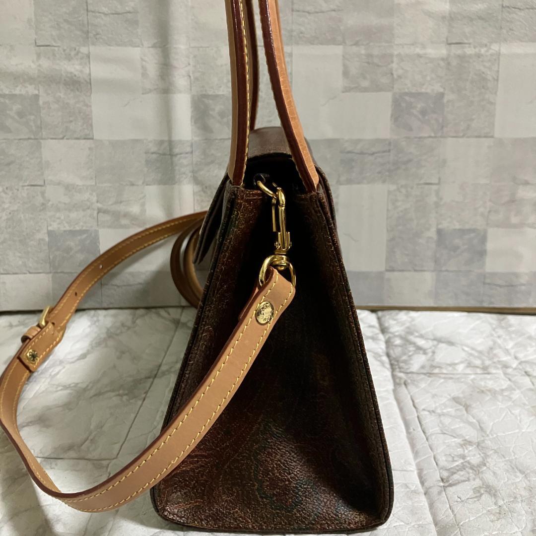 極美品◎エトロ ETRO ペイズリー柄 PVC×レザー 2WAY ハンドバッグ