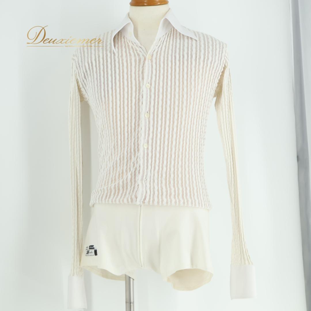 【日本製 社交ダンス衣装】ホワイト Hasebe シャツ ブラウス 白 レース