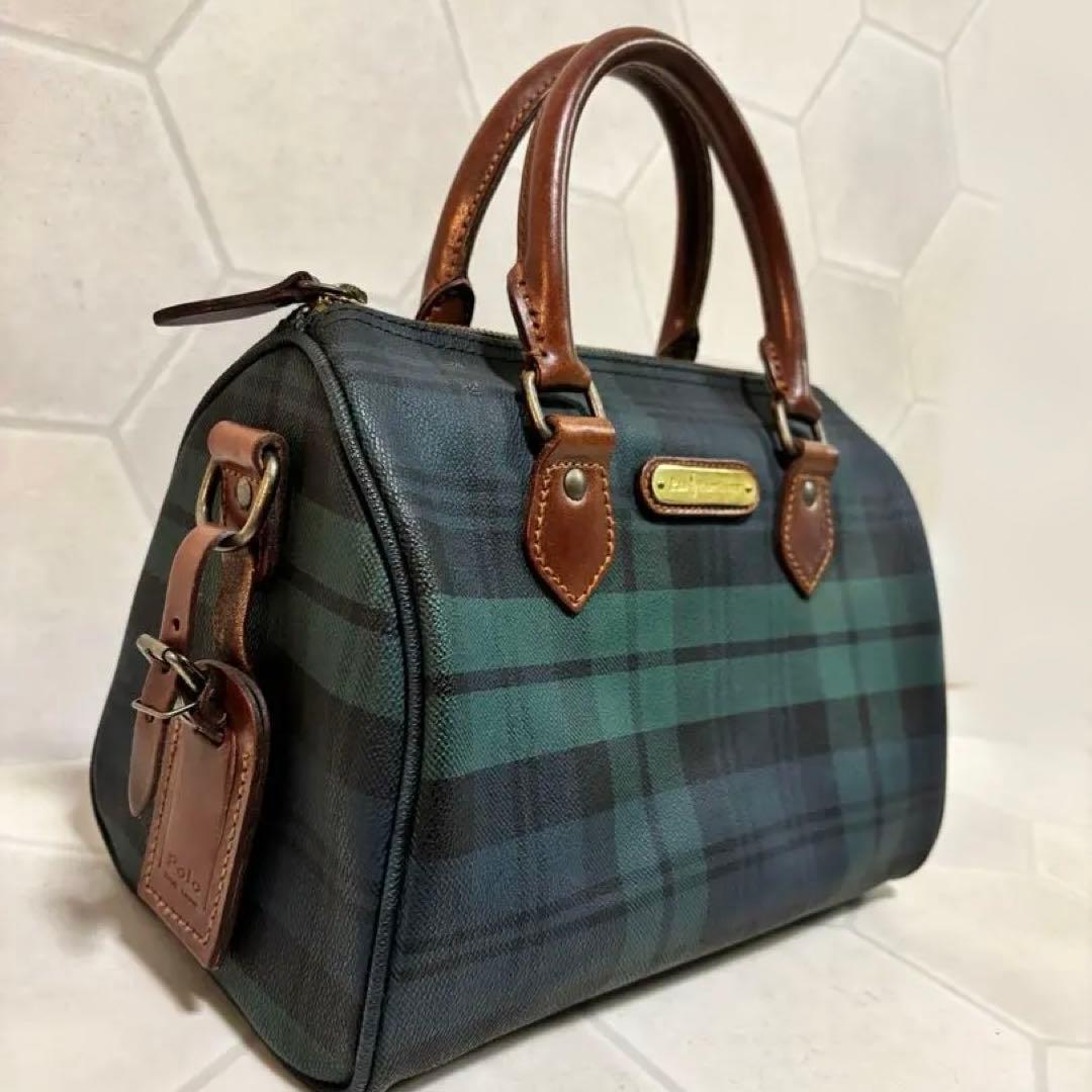 ポロラルフローレン ミニボストンバッグ ブラックチェック柄 ハンドバッグ