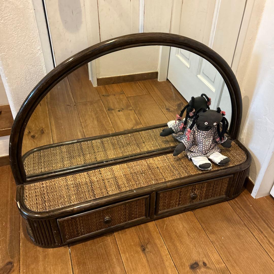 希少　ラタン　ドレッサー　家具　籐　鏡 引き出し収納　古道具　置き型　レトロ