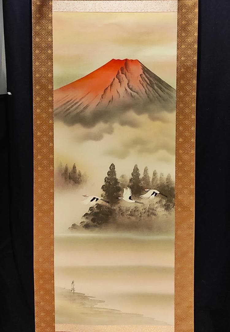 掛け軸　赤富士　桐箱付　日本画　骨董　古美術