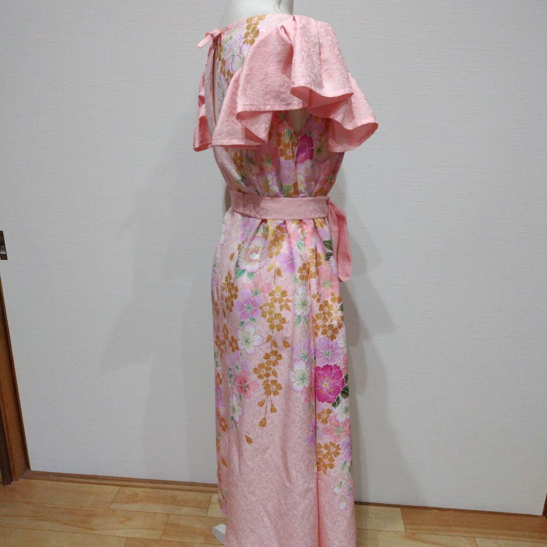 振袖　フリル袖　ワンピース　桜色　リボン紐付き