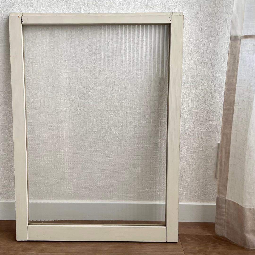 波板ガラス 窓枠 木製 建具 モールガラス 滑車付 2色 古道具 レトロ