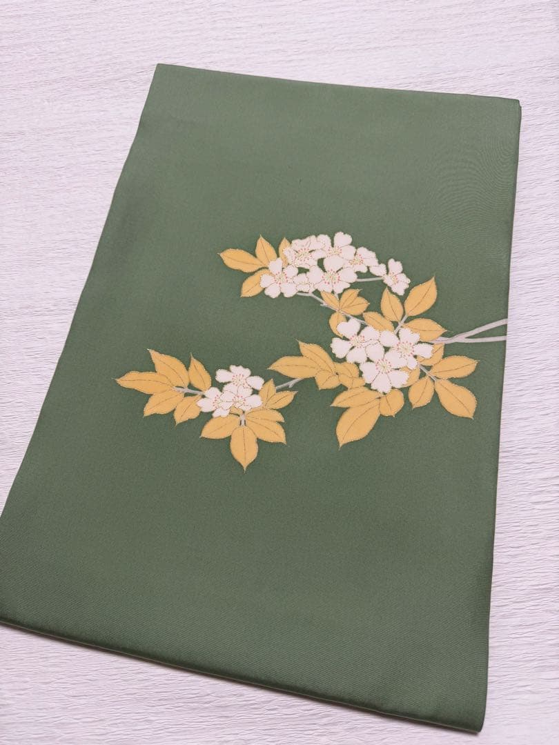m-112 塩瀬　桜　正絹　名古屋帯