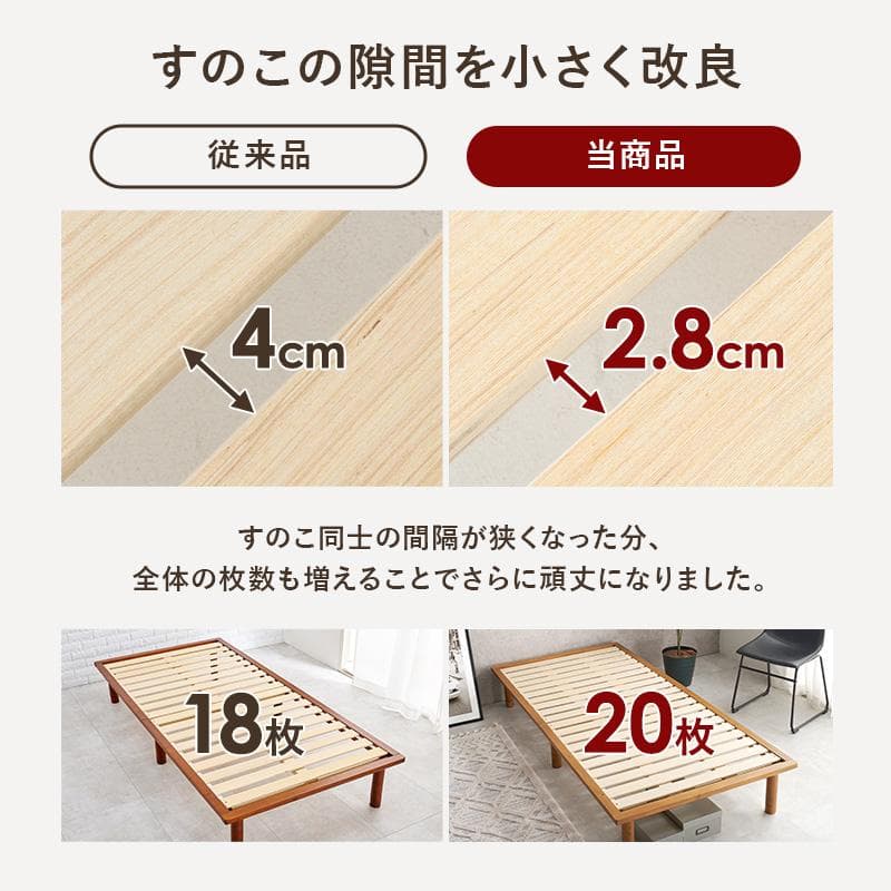 頑丈でシンプル すのこシングルベッド ブラウン [8067]