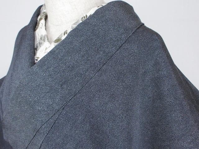 着用少ない！極鮫小紋＊江戸小紋＊黒＆白＊紋無し＊着物＊やせ型＊１５９ｃｍ＊裄６５