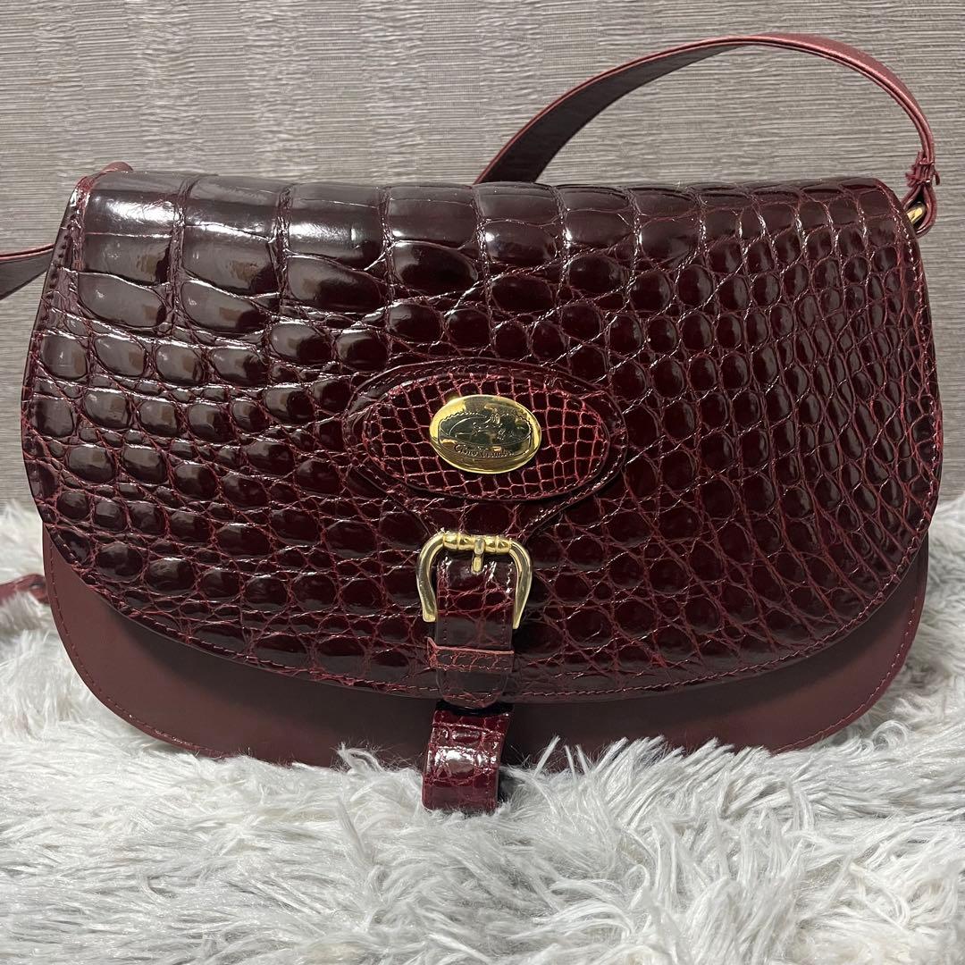 ✨️希少カラー✨️ ジーノトロンバ シャイニングクロコ ショルダーバッグ 赤