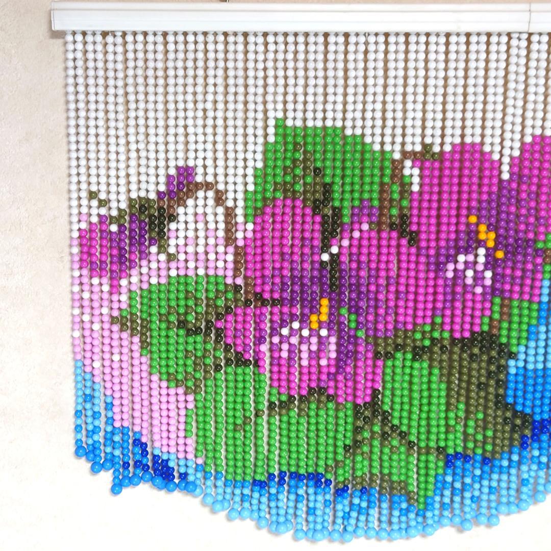 レトロポップ 玉暖簾 花柄 ビーズ 玉すだれ アンティーク 珍品 珠のれん