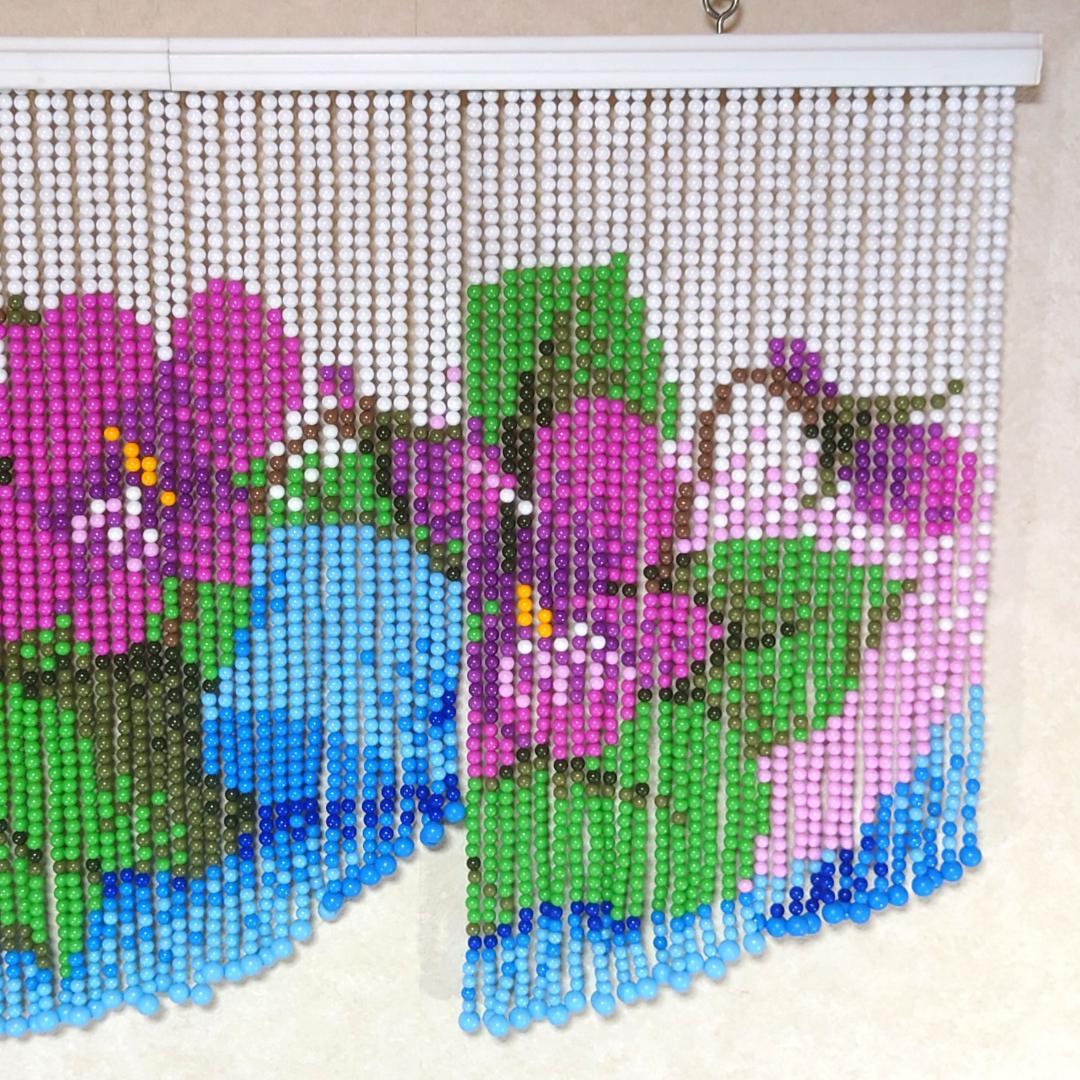 レトロポップ 玉暖簾 花柄 ビーズ 玉すだれ アンティーク 珍品 珠のれん