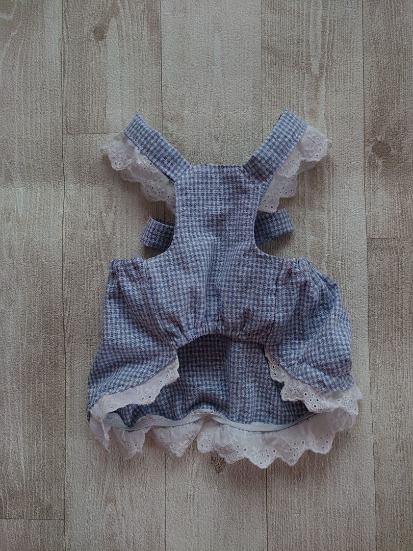 犬服 ハンドメイド ワンピース ギンガムブルー