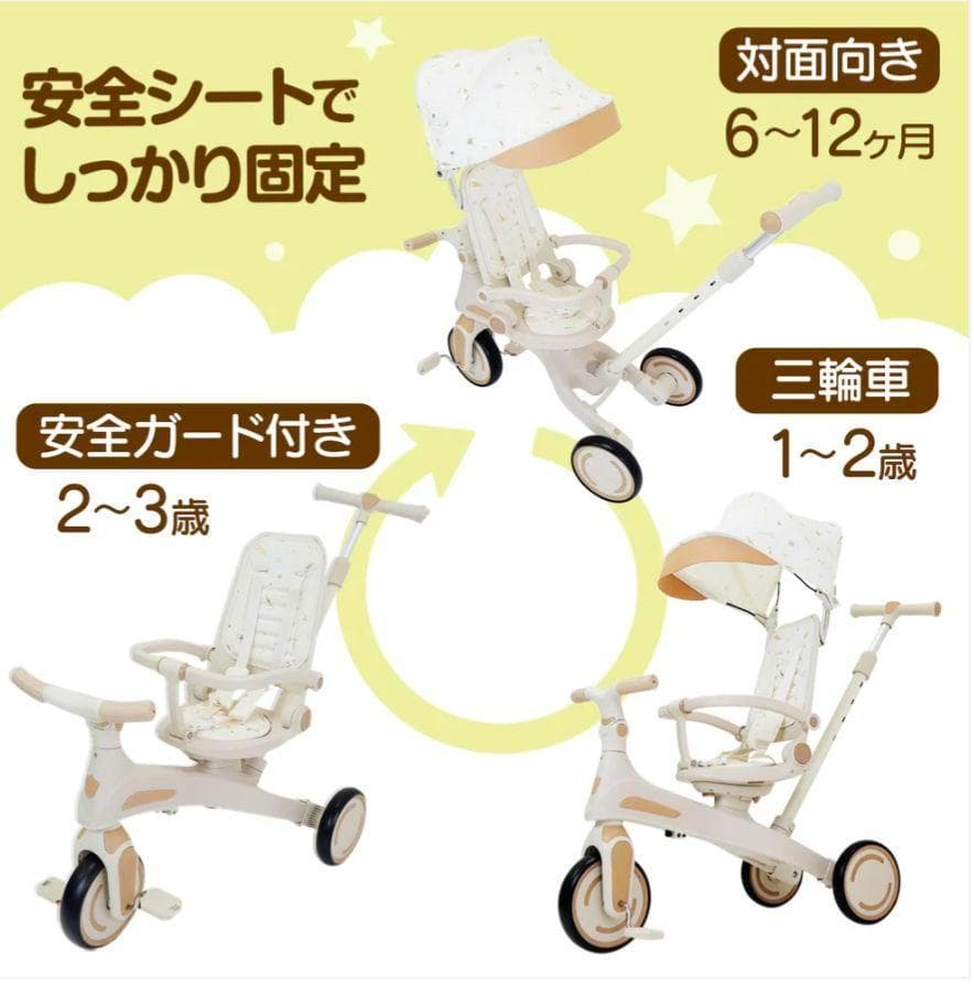 ⭐️新品⭐️多機能三輪車【ベージュ】 7in1 折りたたみ式 安全設計1歳〜5歳