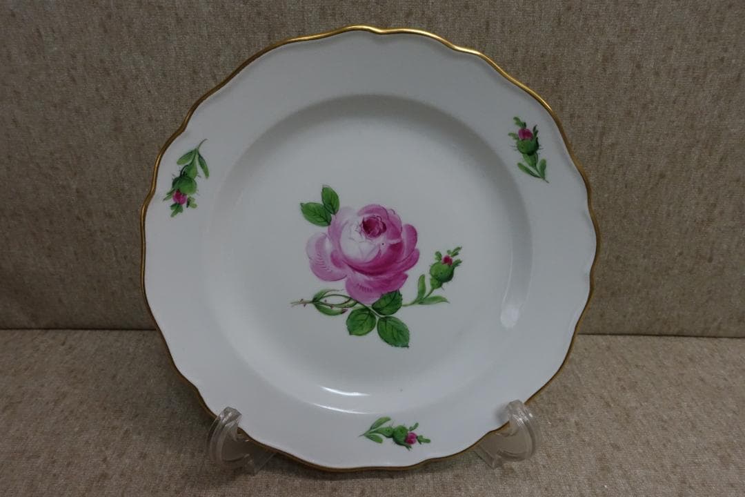 マイセン ピンクローズ 金彩プレート ペア スクラッチ