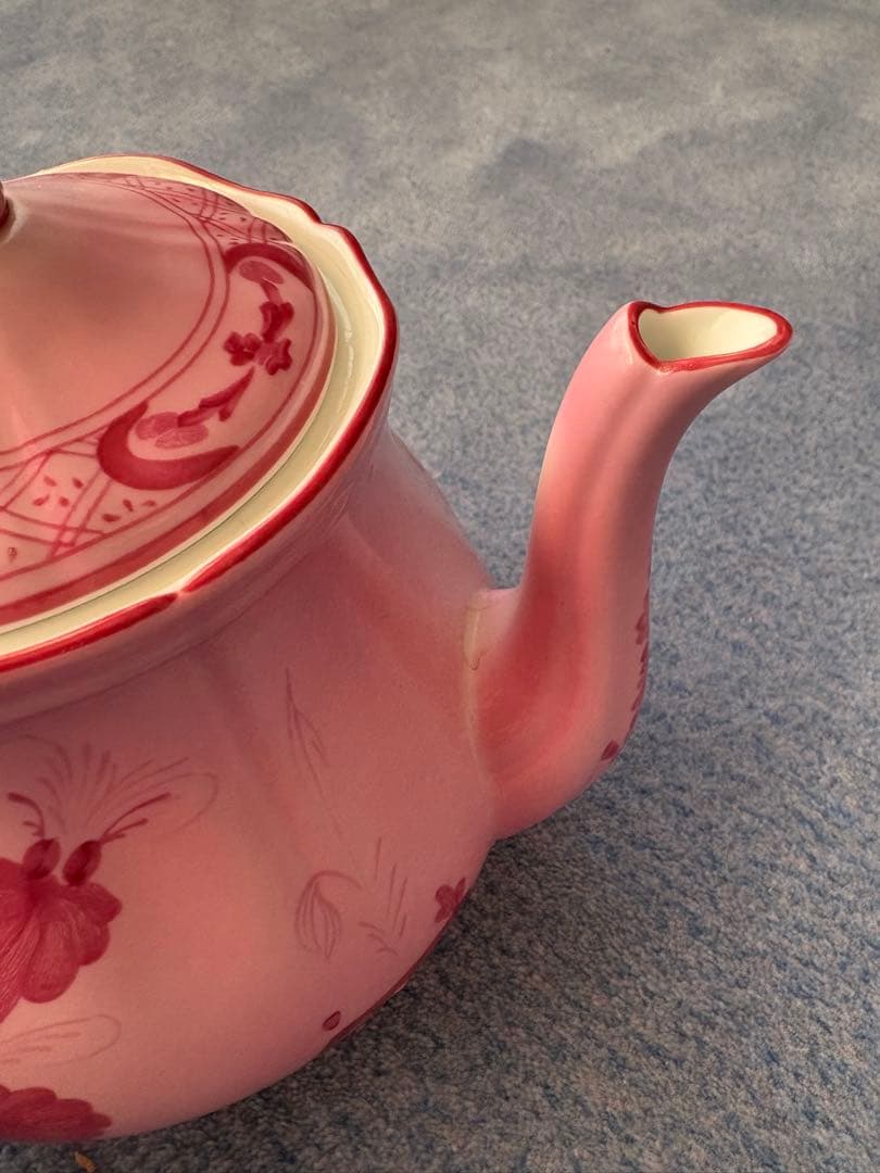 花柄ピンクティーポット 陶器製