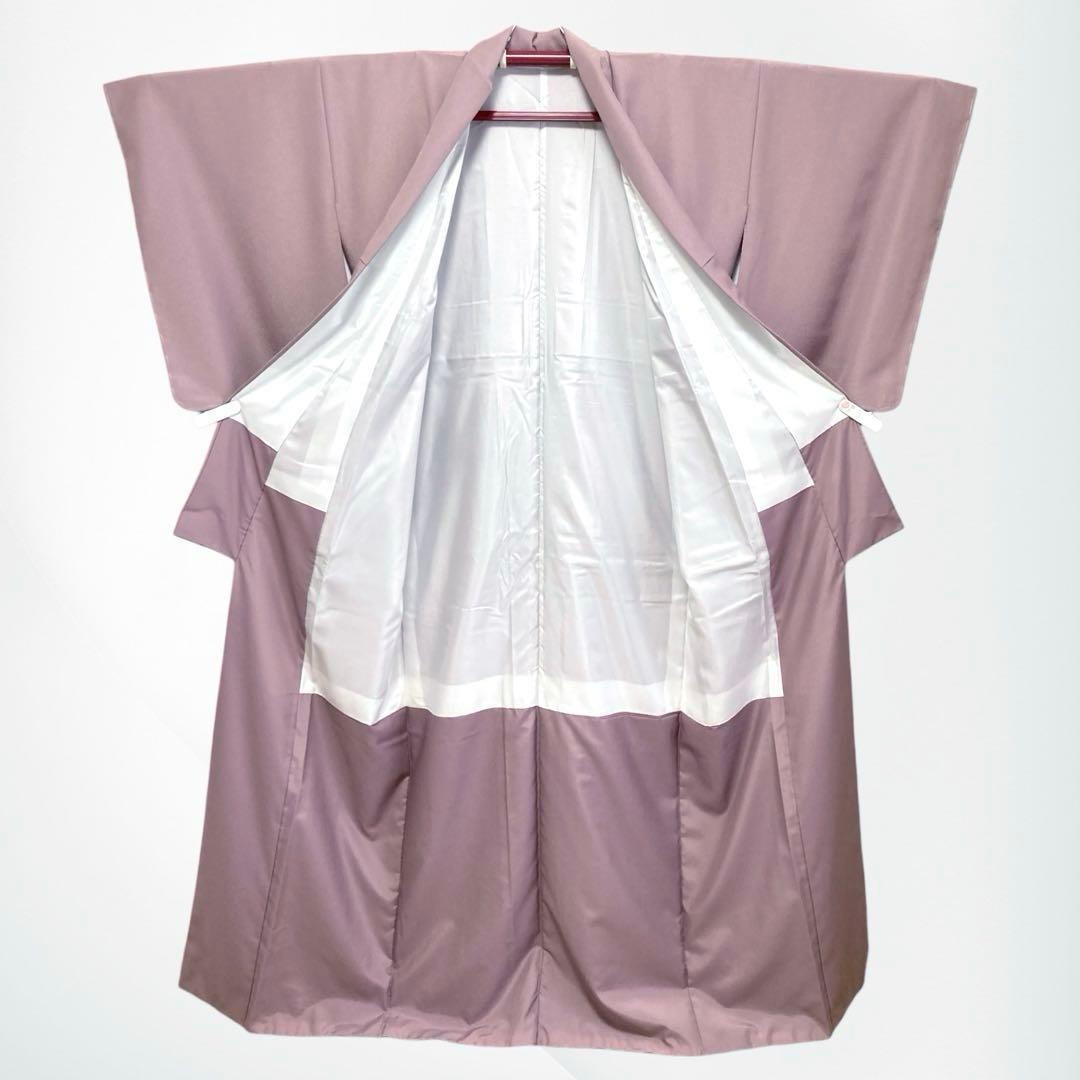 【未使用美品✨】東レシルック　洗える着物　色無地　紅藤色　紋付　手縫い仕立てO1