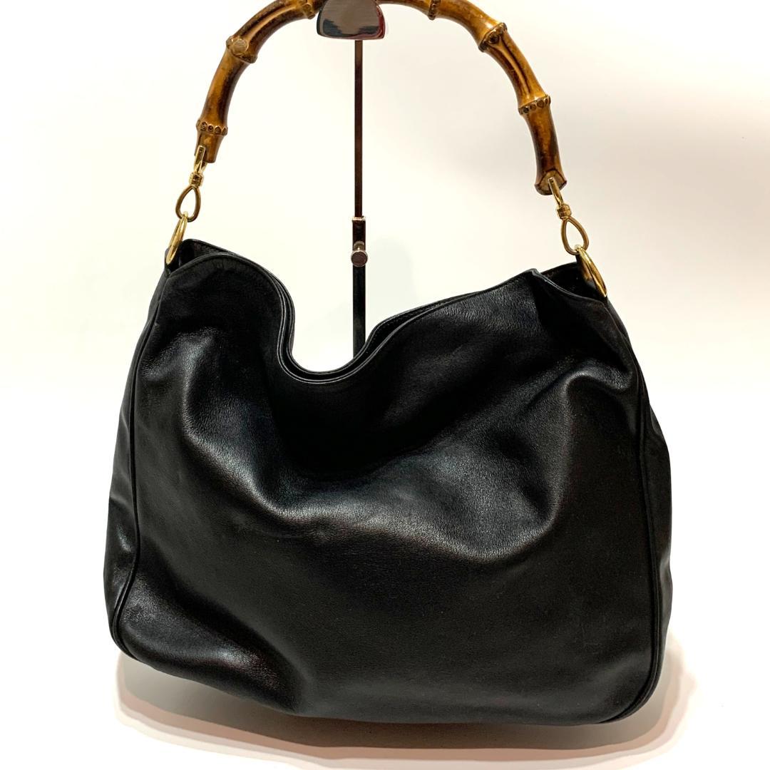GUCCI グッチ バンブー ブラック レザー ショルダーバッグ
