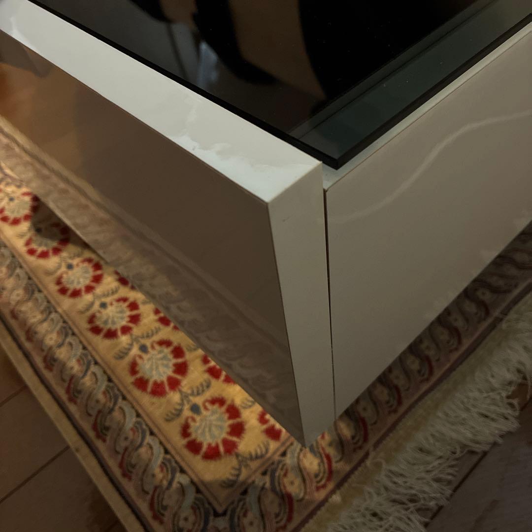 【美品】ガラステーブル モダン 白 完成品 引き出し 鏡面 エレガント 北欧