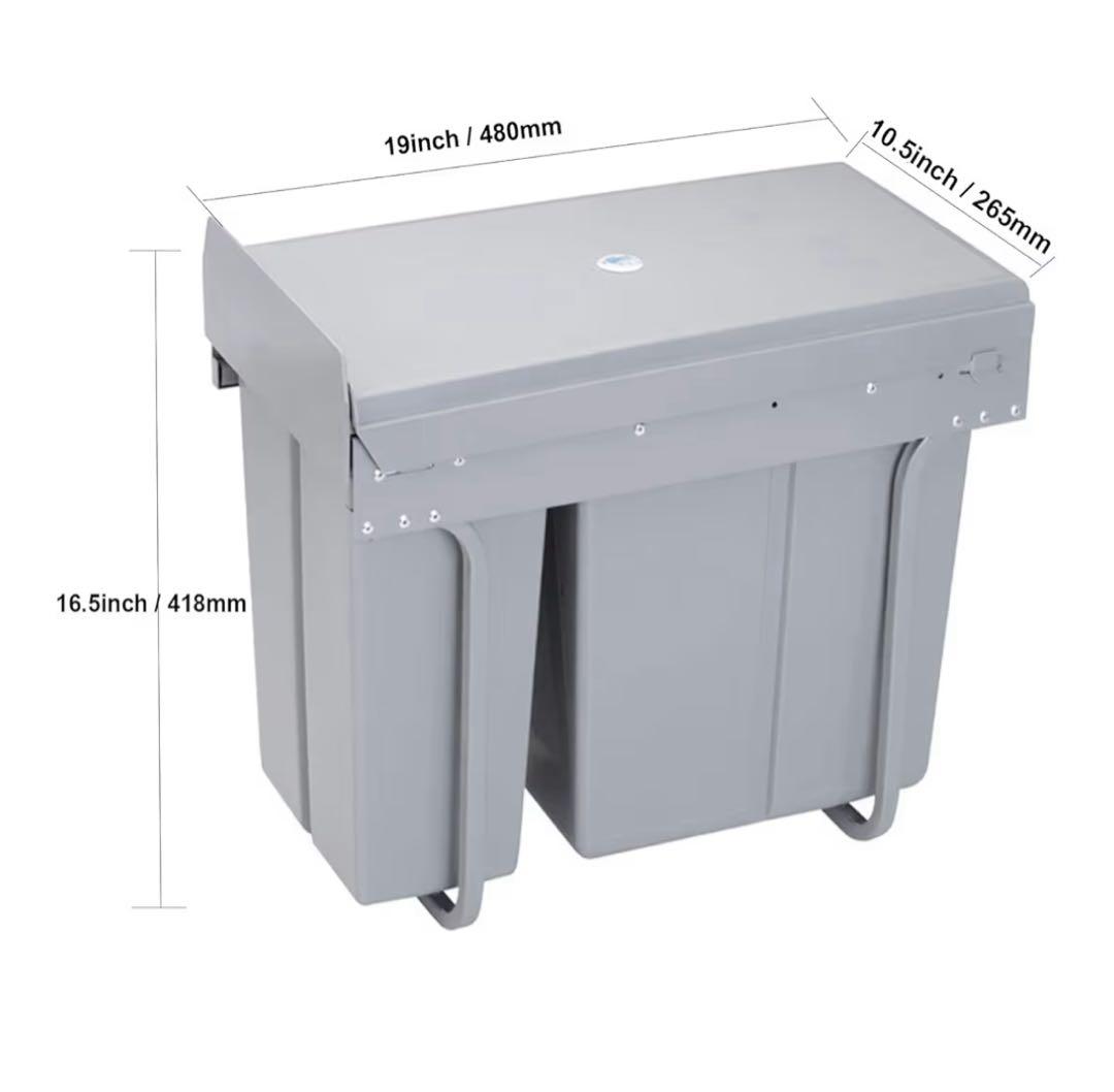 ふた付き二段式グレー引き出し式ゴミ箱