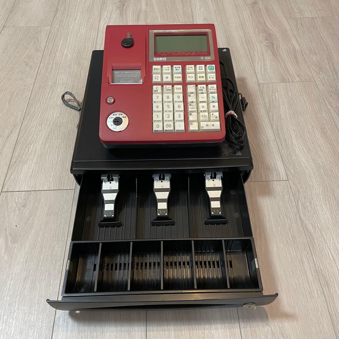 CASIO TE-300 レジスター 赤 レシートロール1個