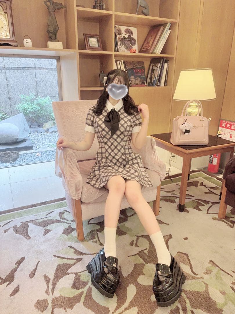 ミシェルマカロン オリジナルチェック柄リボンミニワンピース F