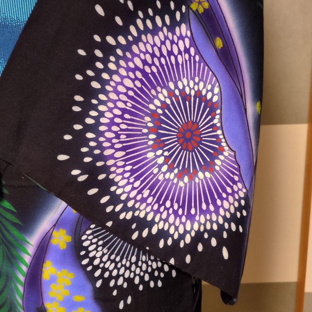 ❤kansai 寛斎　浴衣✭黒地に花火 　✭花柄　✭キラキララメ 身丈160