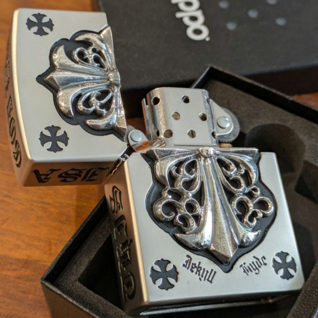 新品 両面クロス 立体メタルZippo 特注モデル 全面加工