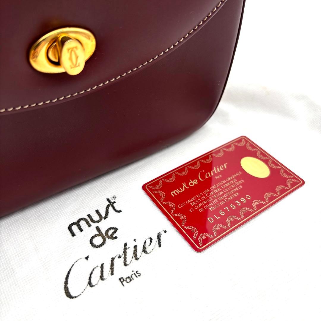 未使用に近い カルティエ マストライン ショルダーバッグ ターンロック ボルドー