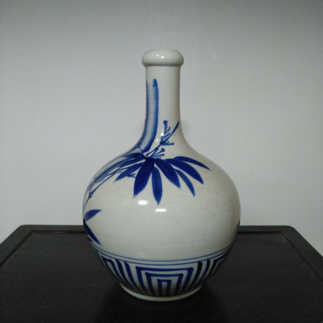 NO640 会津本郷焼　染付け徳利　笹竹文