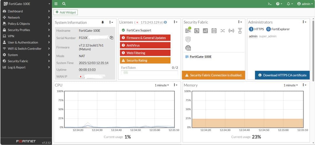 FORTINET FORTIGATE-100E 2台セット【v7.2.12】
