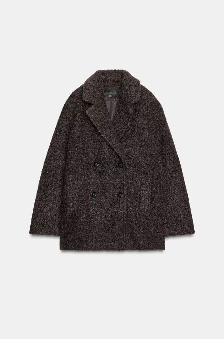 T*T様 ZARA ブークレダブルブレスト ミディ丈コート S ダークブラウン
