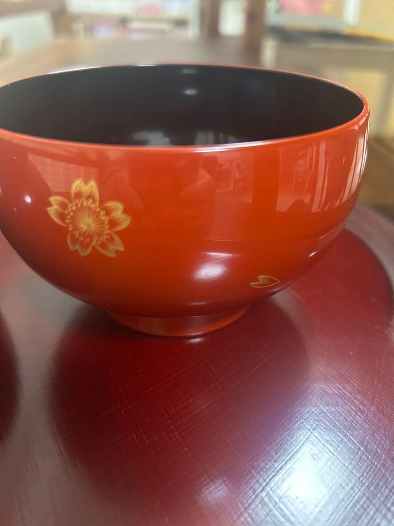 輪島塗　沈金　蒔絵金彩　高級夫婦椀　黒内朱　朱内黒　紅葉　桜