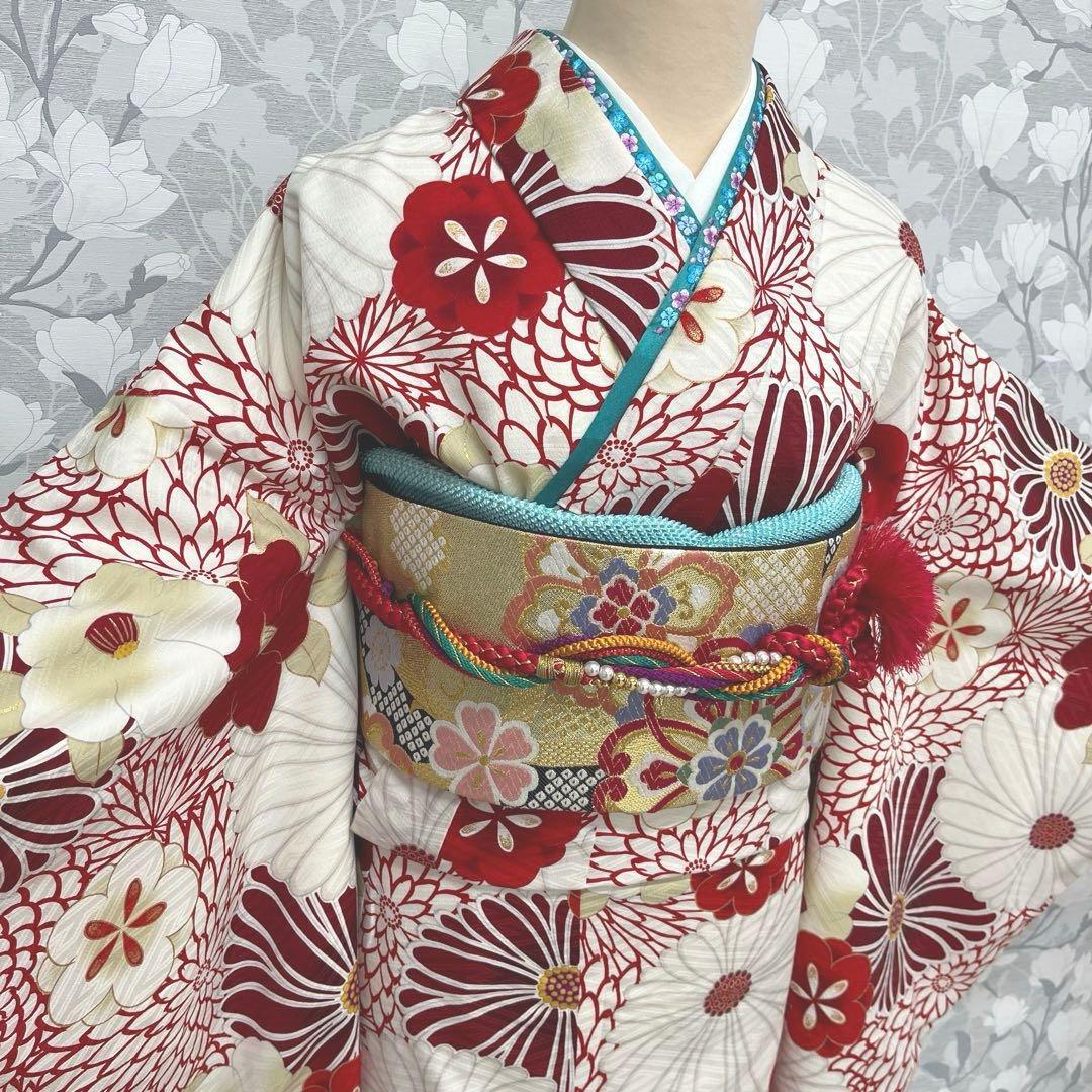 ジュニア卒業式着物 菊椿赤 十三参り着物 袴下着物 【九重】