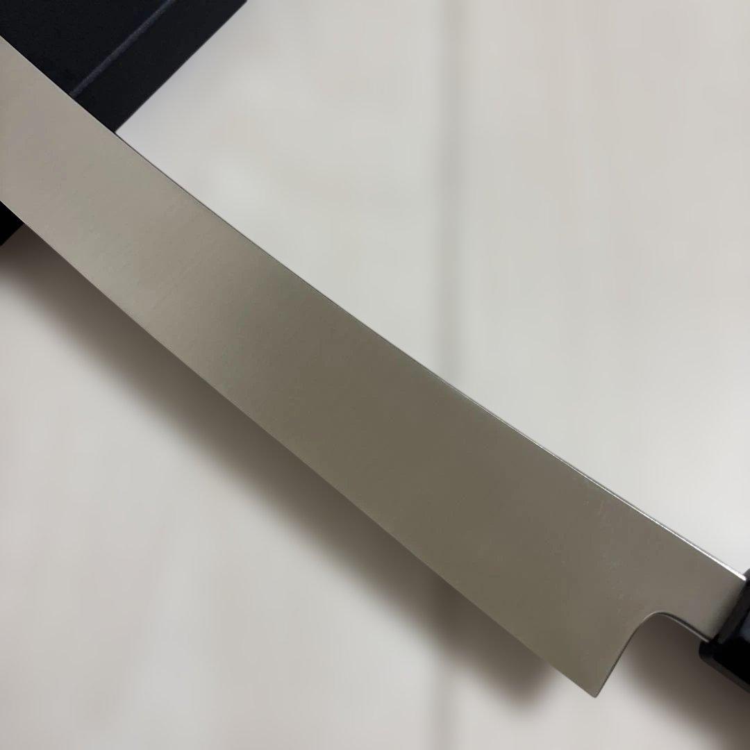 新品　ステン本焼V金10号　切付　鬼反り包丁360mm 高級黒檀八角柄