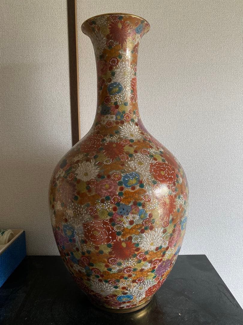丸十　◯十　薩摩焼　薩摩藩　マーク　色絵金襴手花詰 花瓶　骨董　大変希少