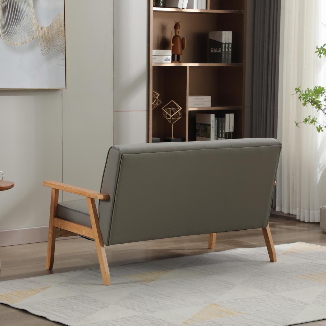 【新品】3人掛けPVCレザーソファ 天然木肘付き 高級感