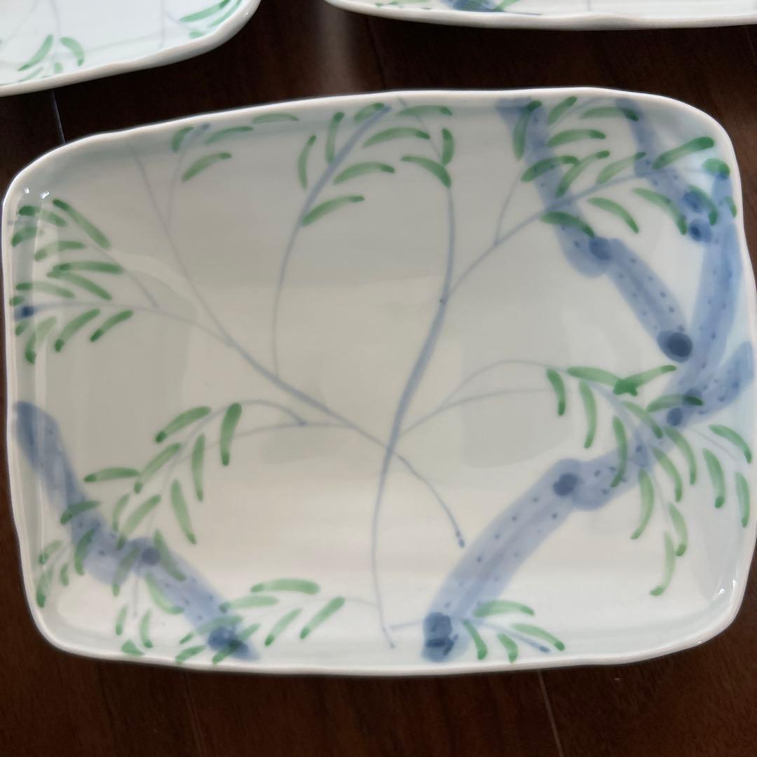 藍水　柳の木の柄　角皿 5枚セット