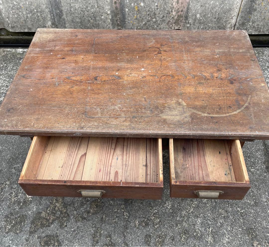 ビンテージ/当時物/無垢材/文机/机/書斎机/作業台/テーブル/ろくろ脚/12