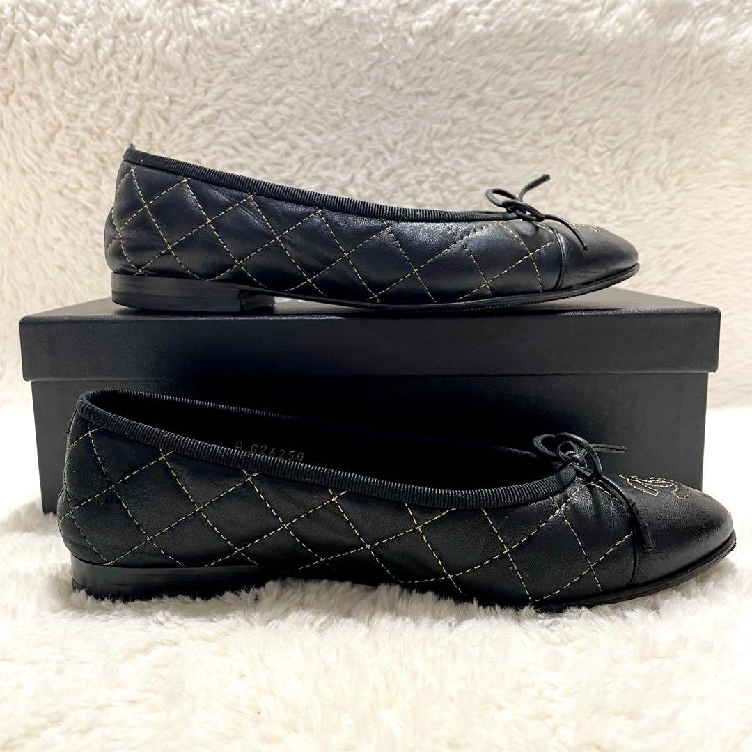 箱保存袋付き CHANEL シャネル ココマーク マトラッセ フラットパンプス