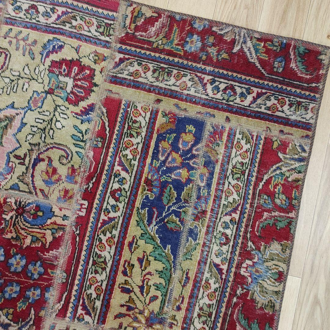 ペルシャ絨毯 パッチワーク アンティーク 206x146手織り クリーニング済み