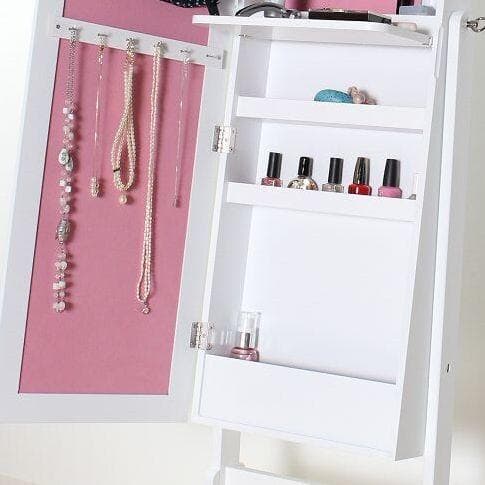 〇ジュエリー収納付スタンドドレッサーミラー　ホワイトスタンドミラー