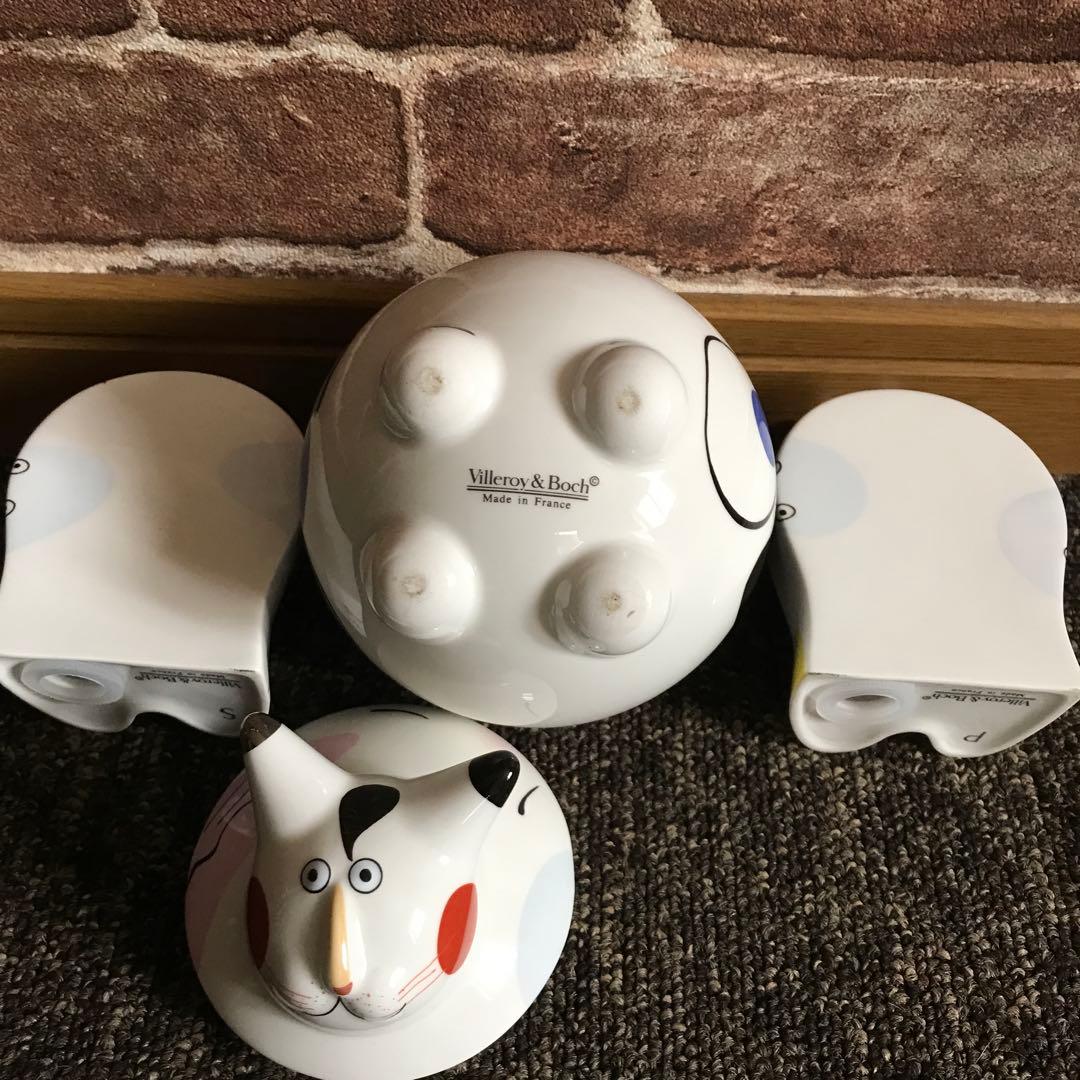 美品　希少　ビレロイ＆ボッホ　調味料ケース　ねこ　3点セット