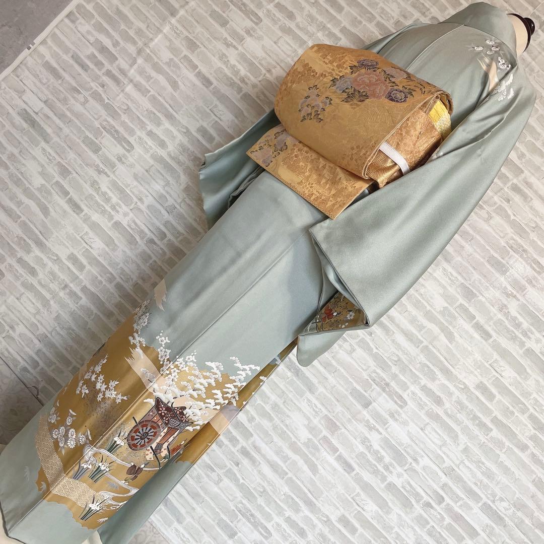 訪問着　フルセット　御所車　橘　金彩加工　落款　着物　風景画　H2