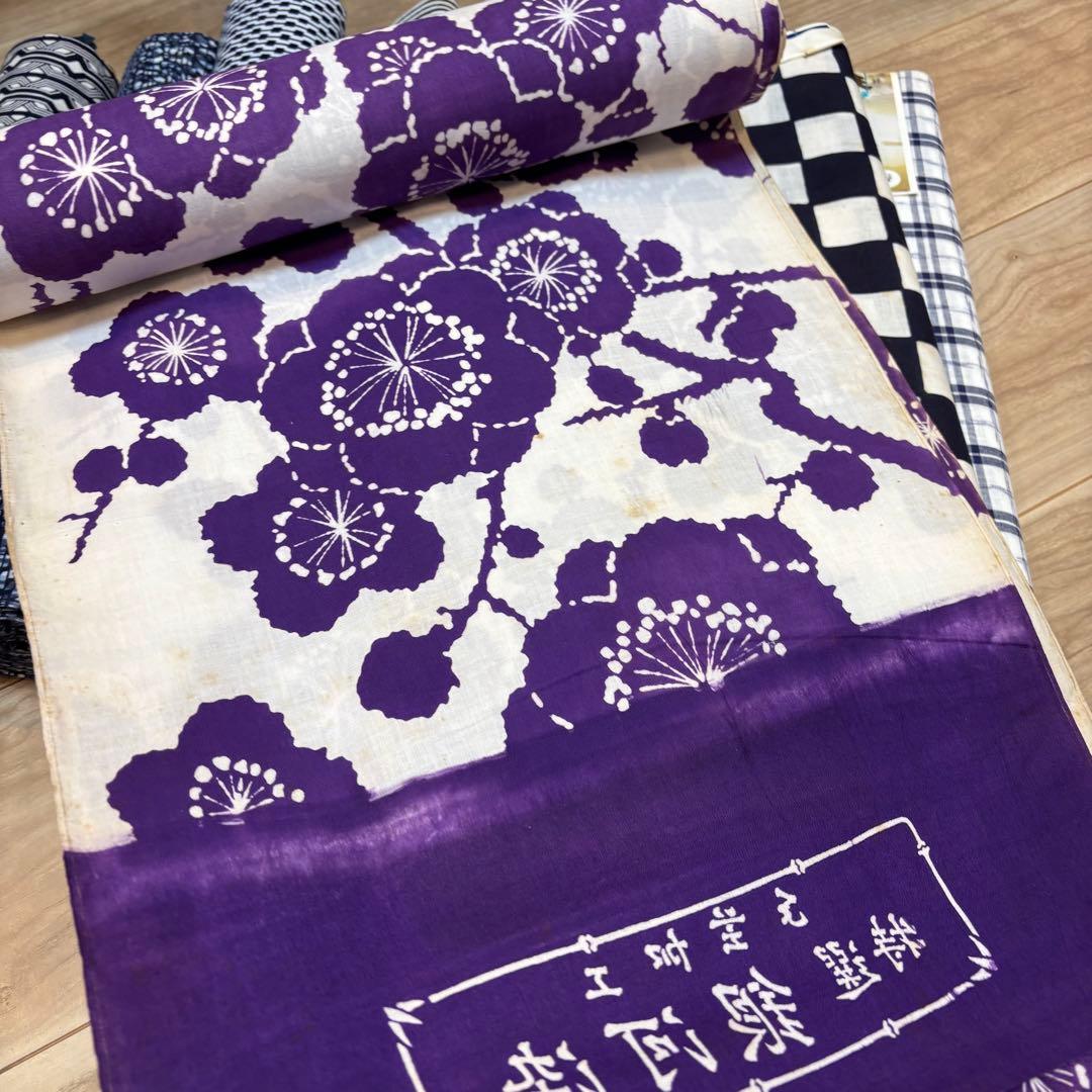 J格安 リメイク　素材　まとめ売り　着物　和服　10点　本染　浴衣　反物　梅柄