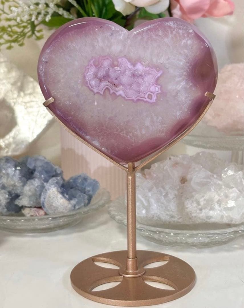 高品質　ピンク瑪瑙　BIGハート　笑口　ピンクアゲート　ピンクアメジスト好きに