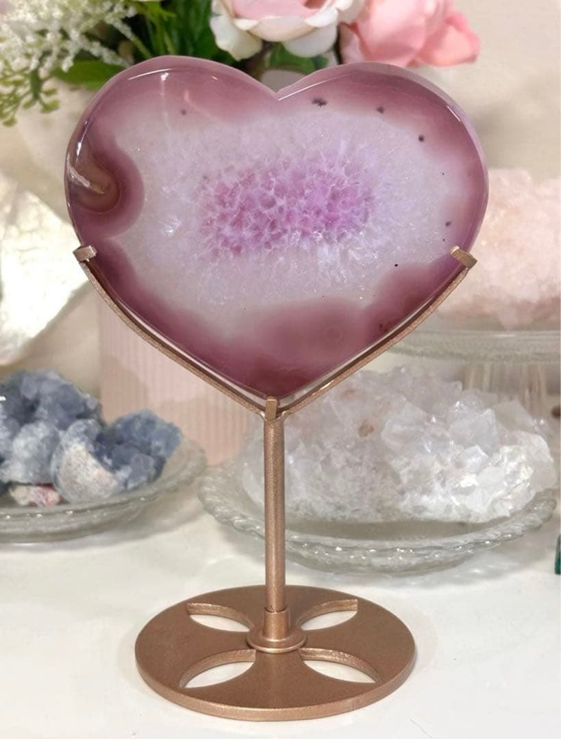 高品質　ピンク瑪瑙　BIGハート　笑口　ピンクアゲート　ピンクアメジスト好きに